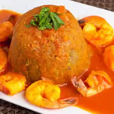 Camarones en Salsa Roja / Shrimp in Red Sauce Mofongo